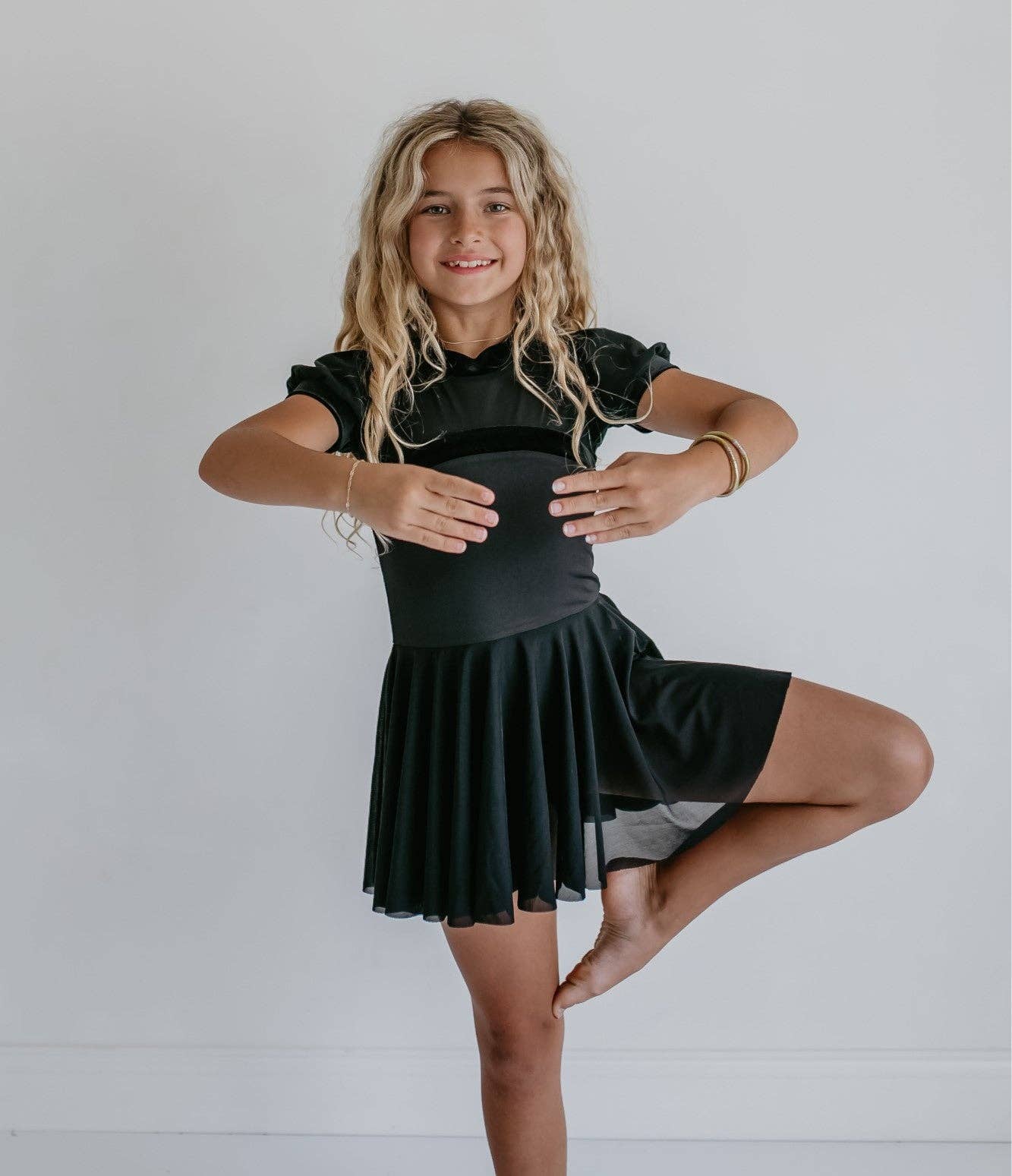 Kids Black Velvet Sheer Skirted Ballet Dance Skating Leotard