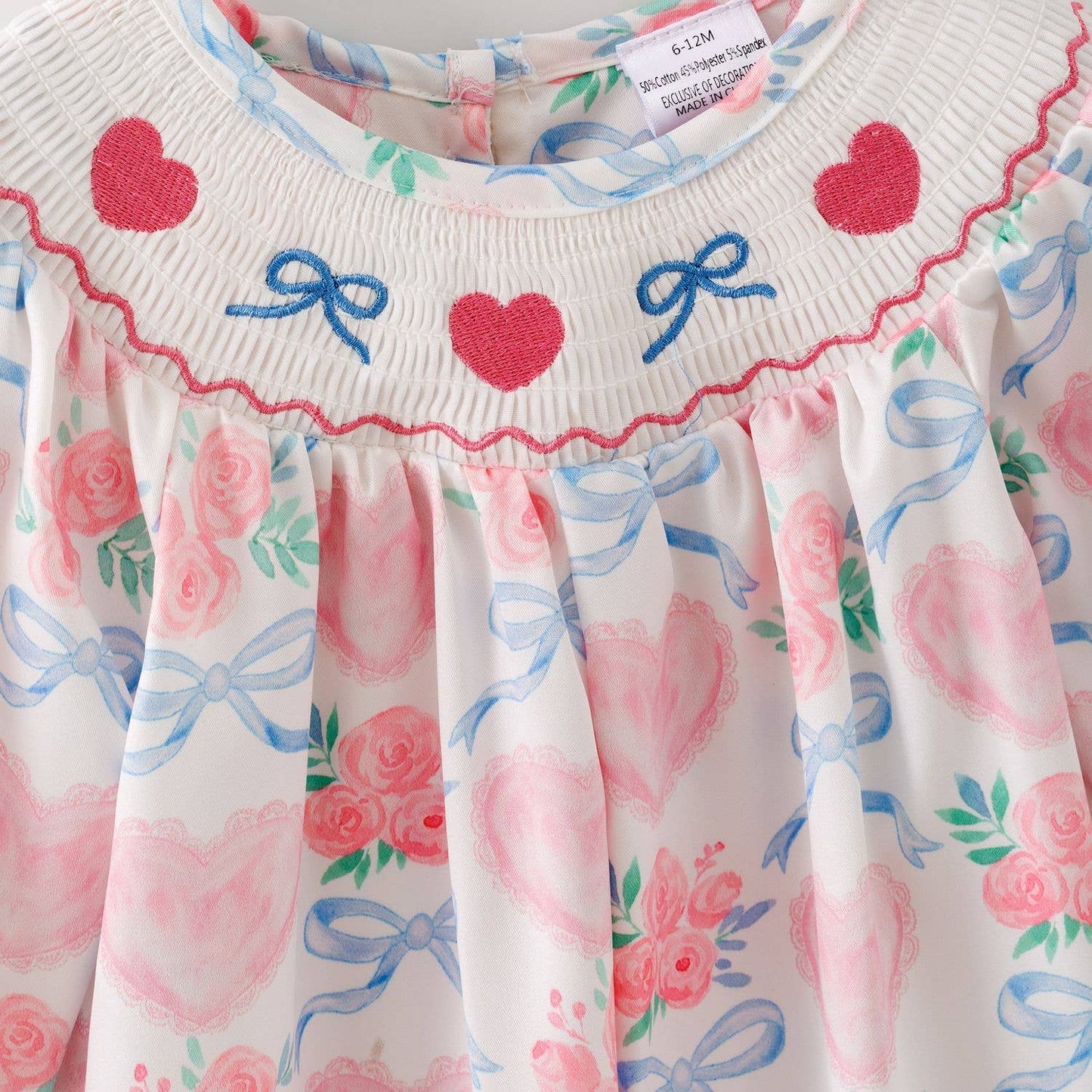 Scalloped Heart Smocked Baby Romper
