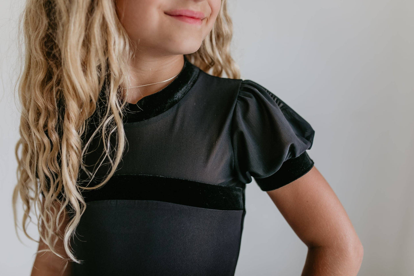 Kids Black Velvet Sheer Skirted Ballet Dance Skating Leotard