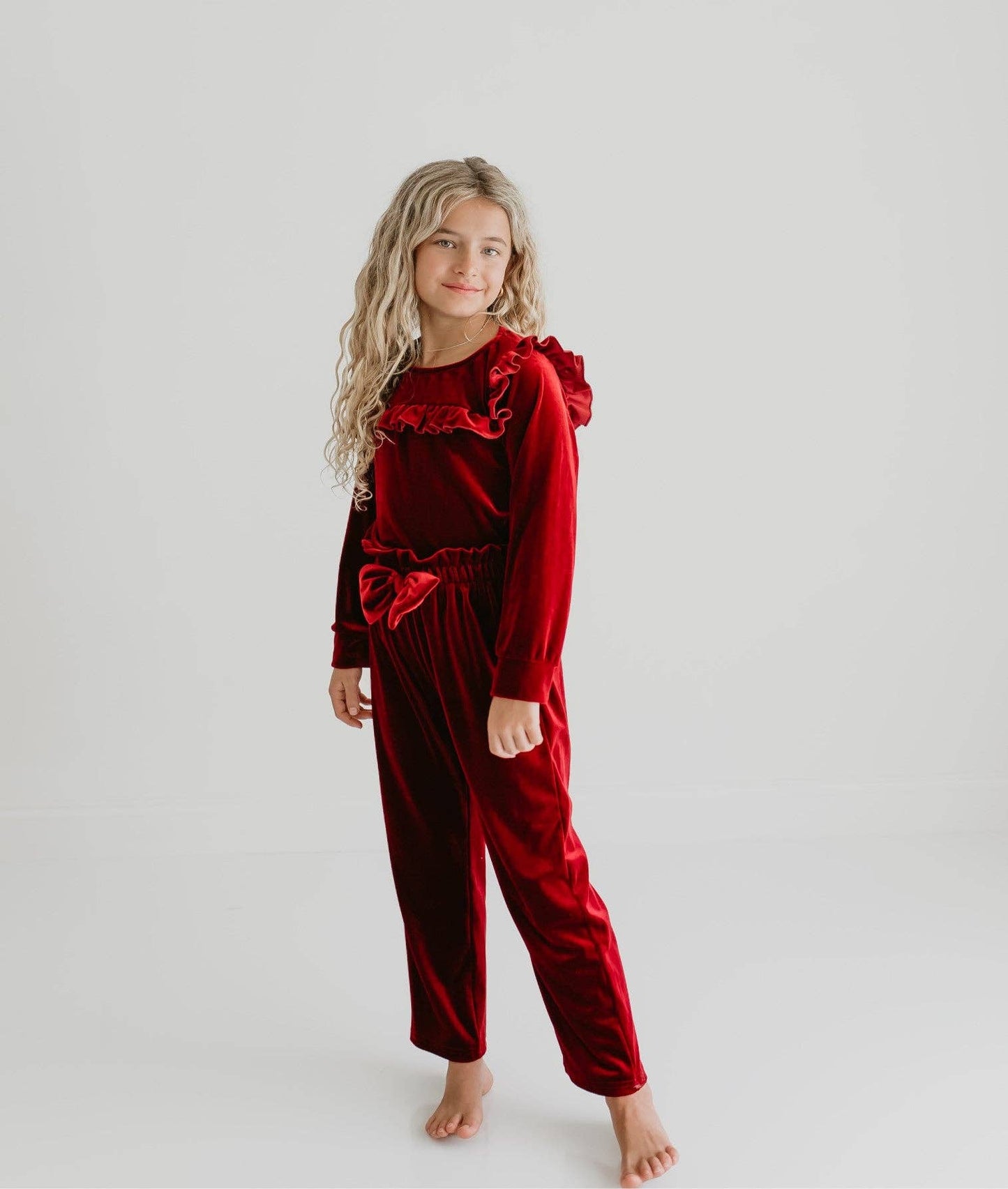 Girls Red Burgundy Velvet Pant Set