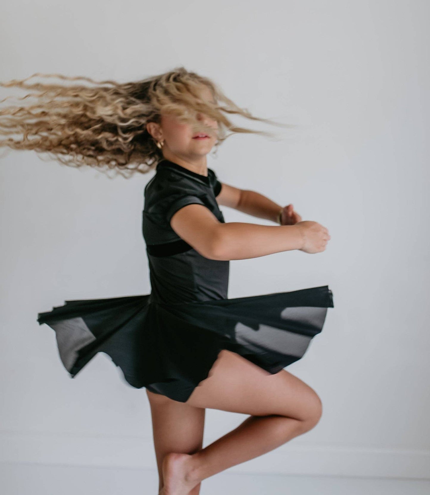 Kids Black Velvet Sheer Skirted Ballet Dance Skating Leotard