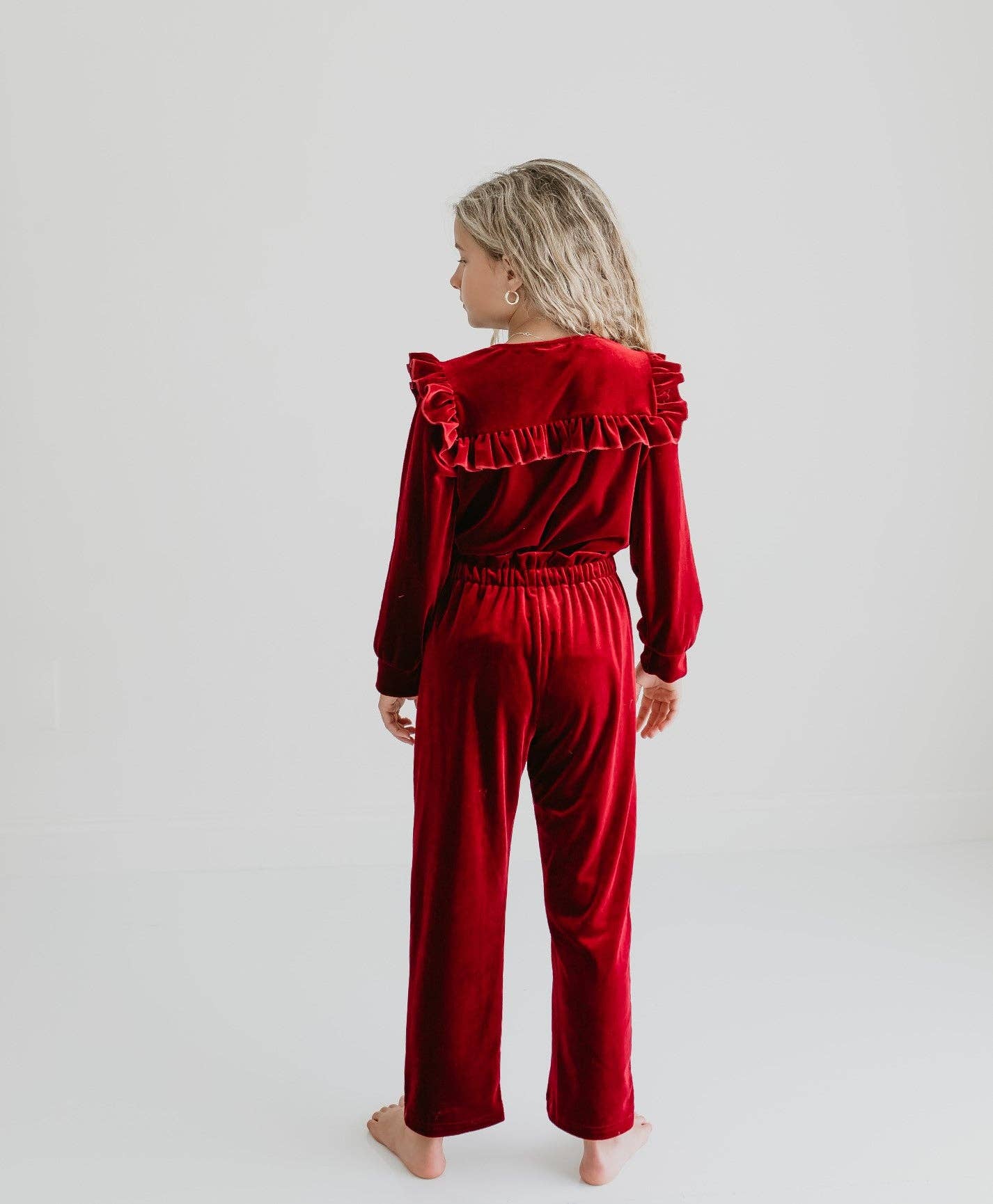 Girls Red Burgundy Velvet Pant Set