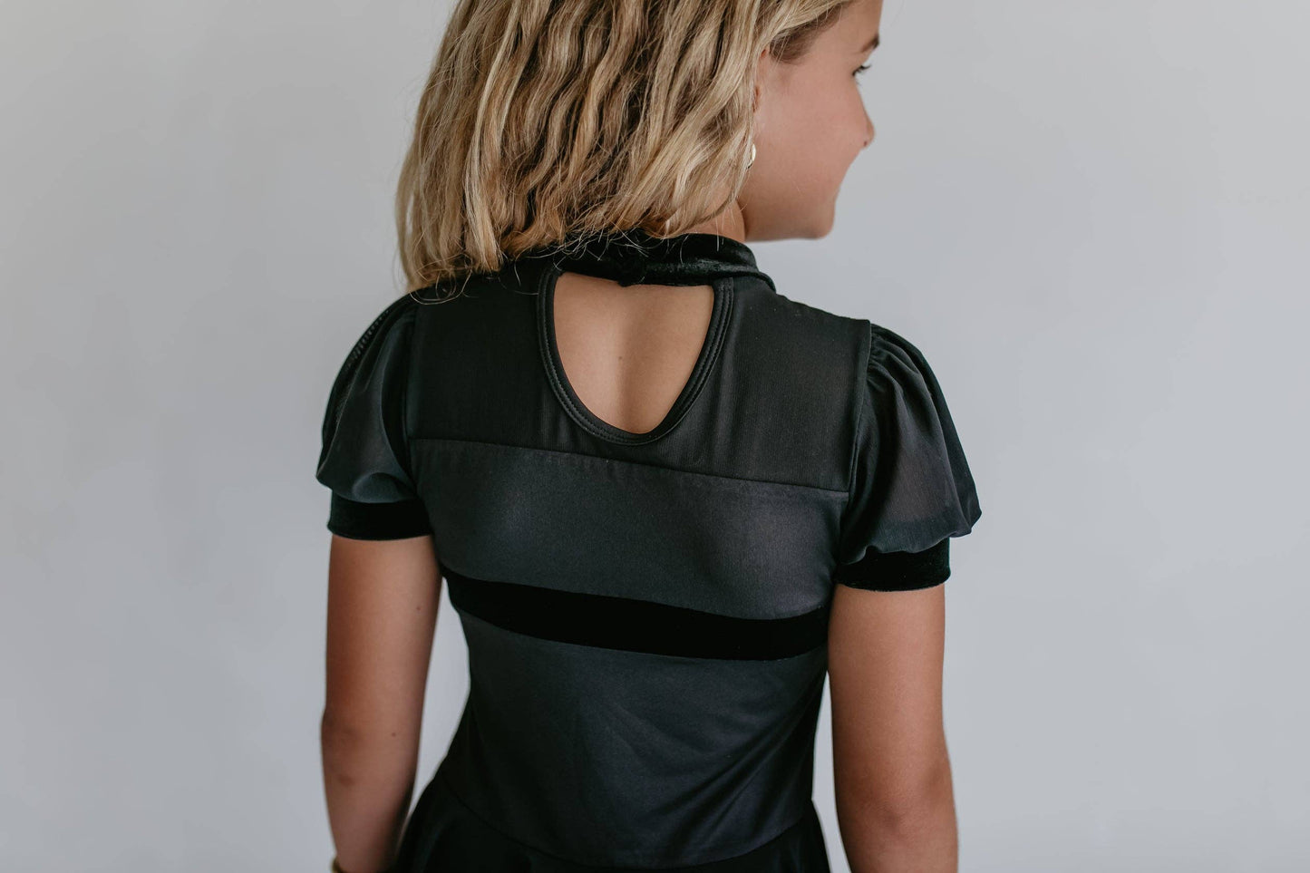 Kids Black Velvet Sheer Skirted Ballet Dance Skating Leotard