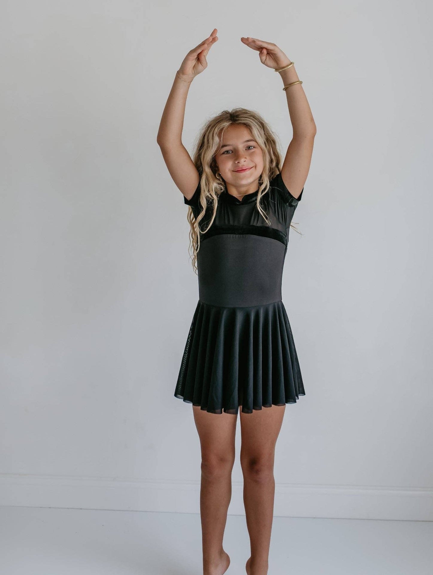 Kids Black Velvet Sheer Skirted Ballet Dance Skating Leotard